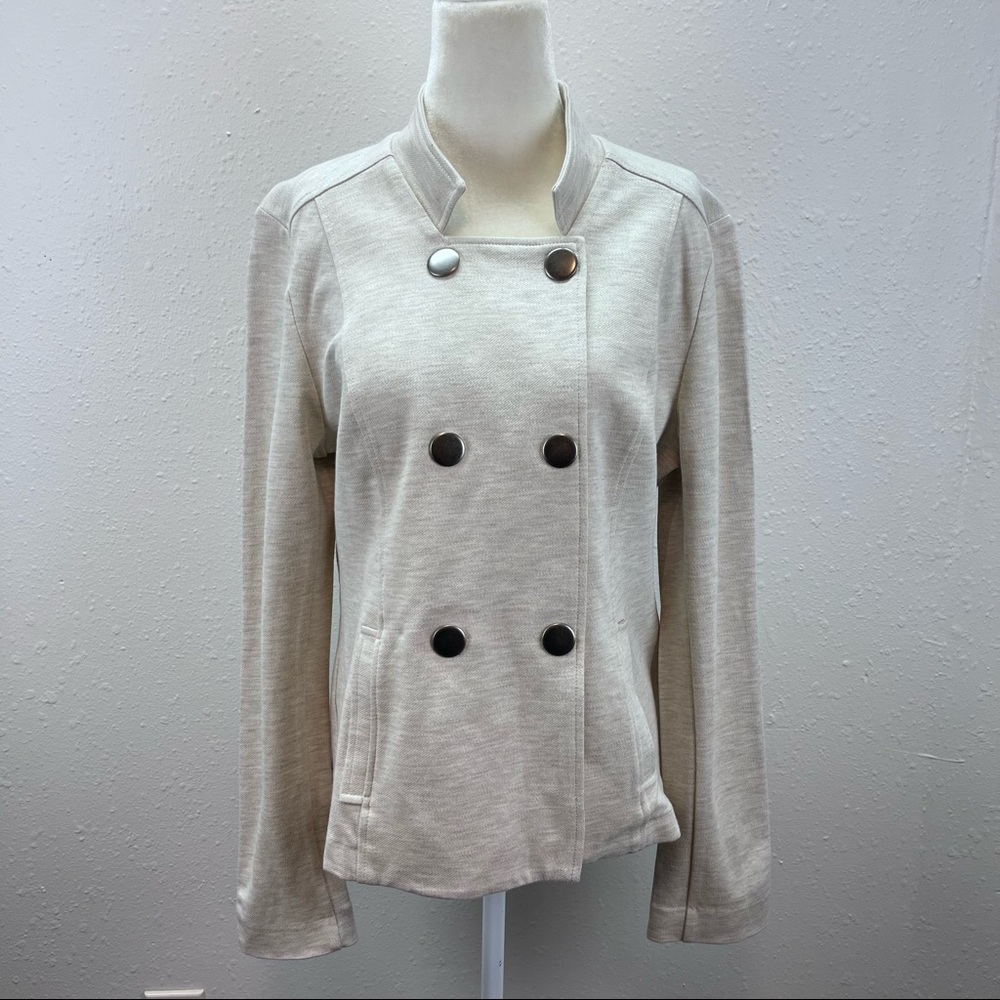 CAbi Jacket Womens Medium Charlie Snap Double Breasted Knit Stretch Cream
